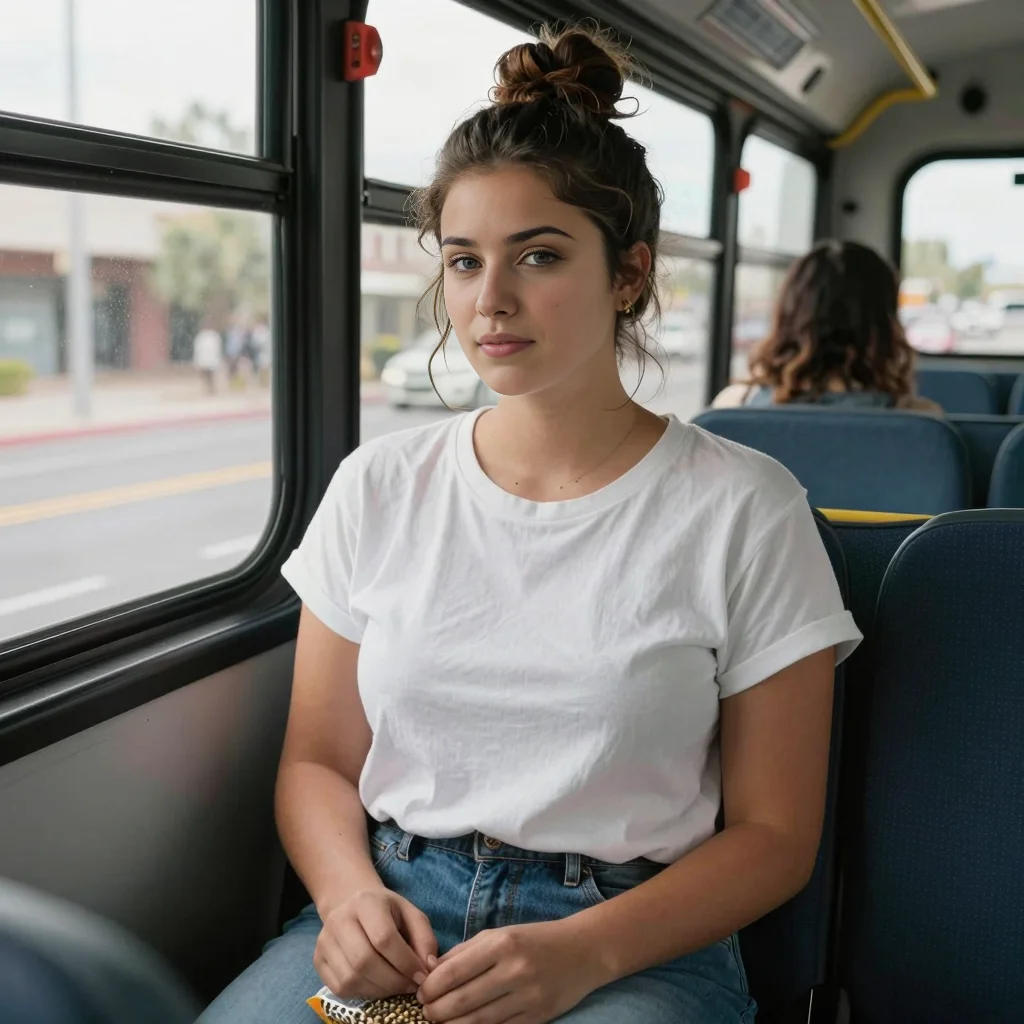 Elena sits near the back with her bag of seeds
