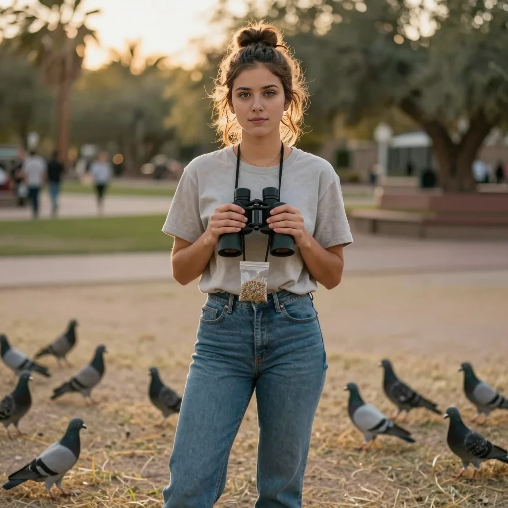 Elena watches birds at the quiet park
