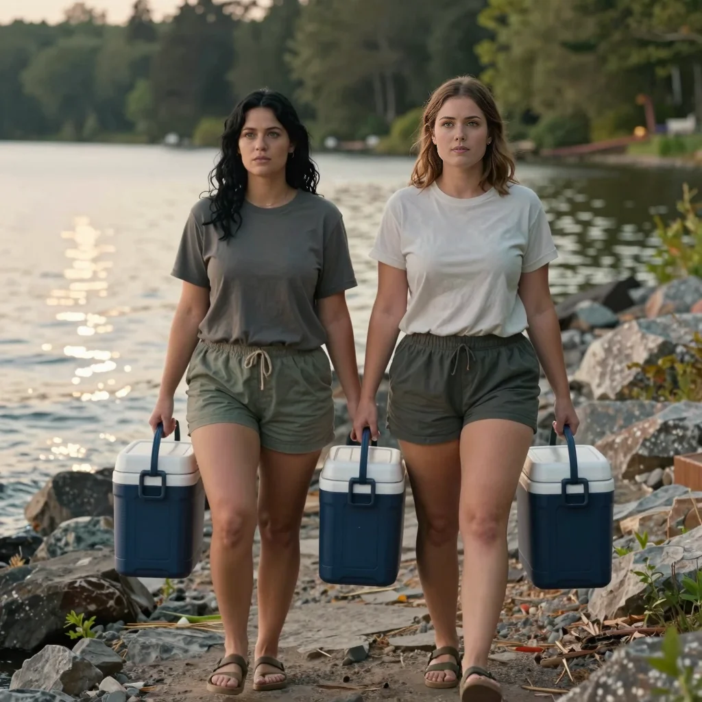 Carrying the cooler along the rocky path