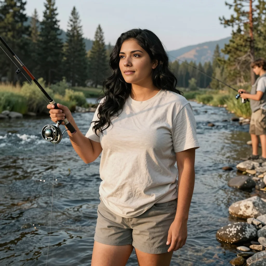 Family casting fishing lines together in the Yellowstone River