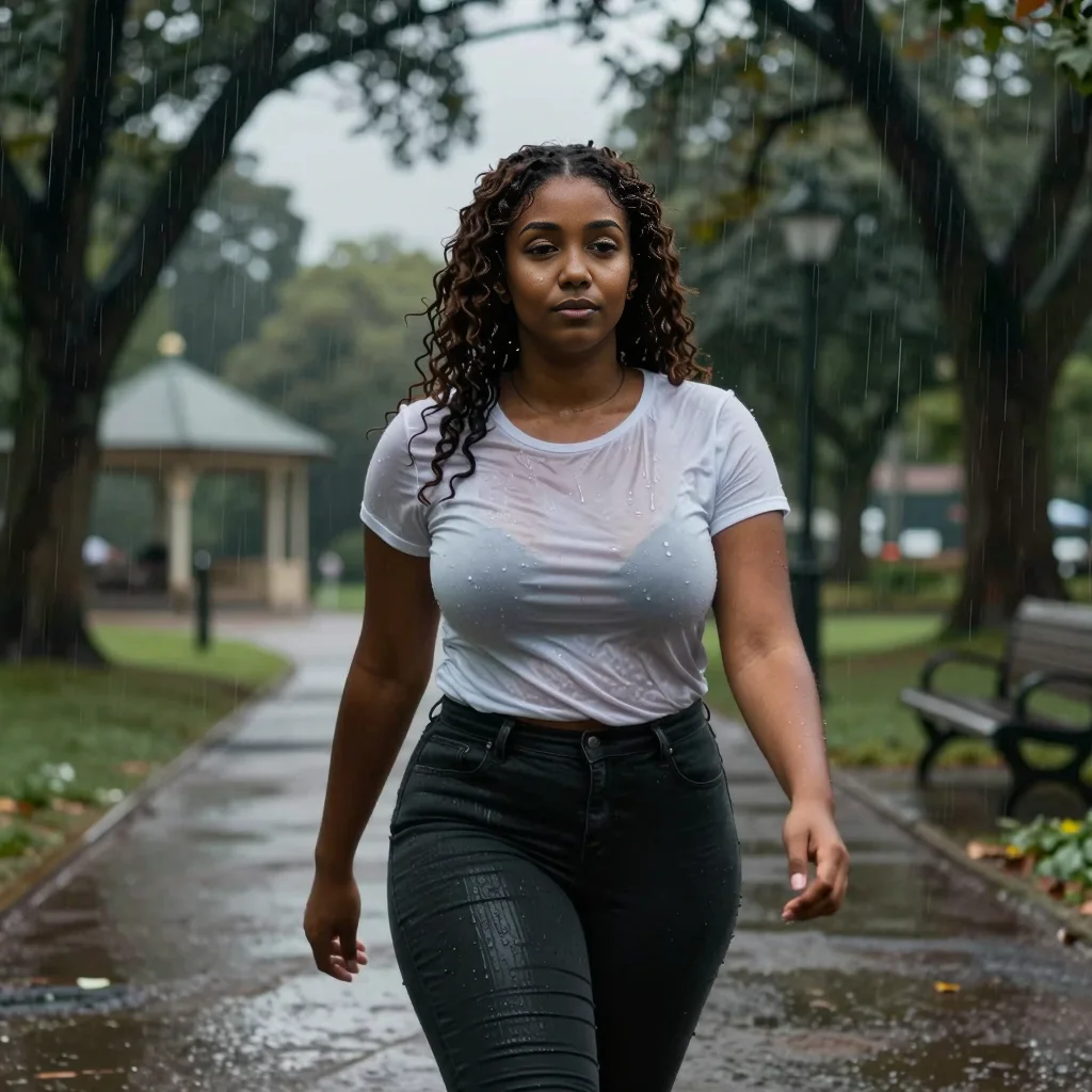 A sudden thunderstorm soaks Jasmine as she heads toward shelter