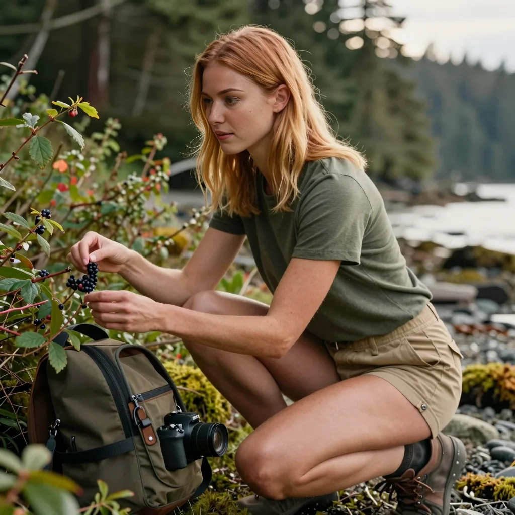 Lissy pausing to forage a few berries by the inlet