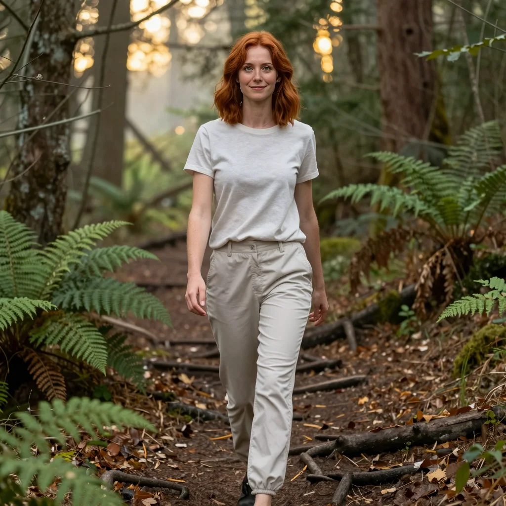 Madison takes a short morning walk along the forest trail before leaving