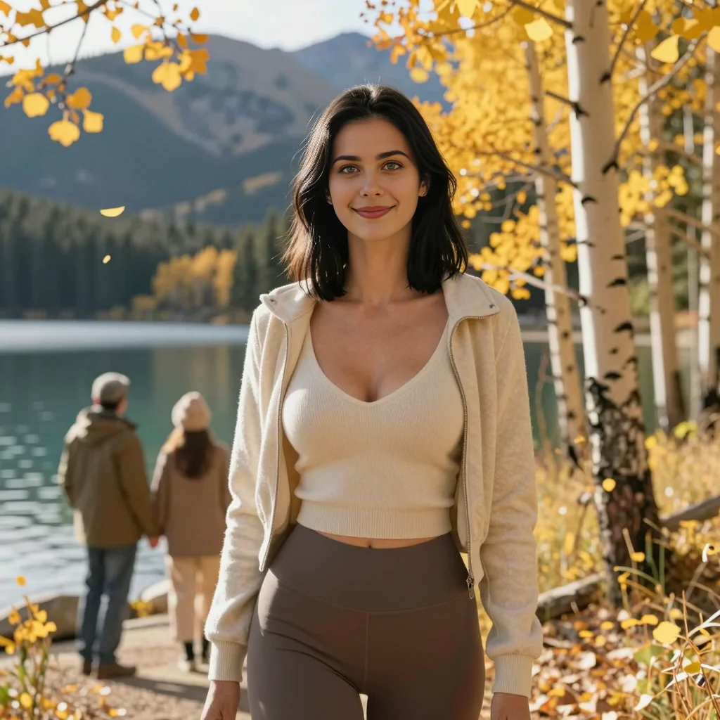 Mila photographs golden aspens with her parents near Emerald Lake