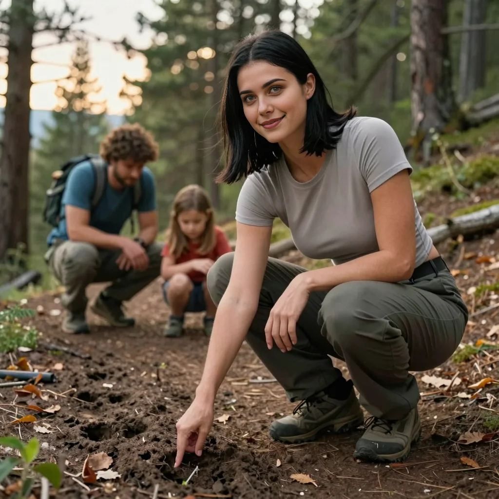 Mila and her parents stop on the trail to point out elk tracks