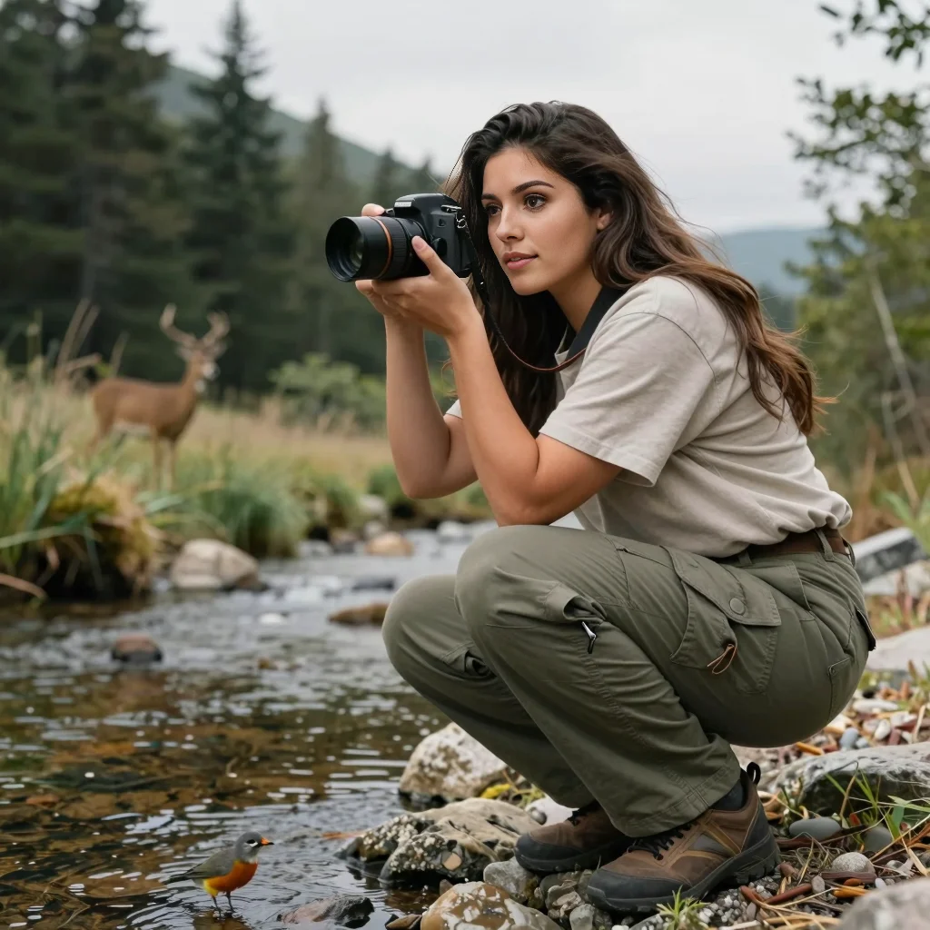 Savannah photographing deer and birds drinking from the stream